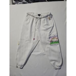 Pacsun Playboy Baggy Joggers Sweat Pants Sz Women’s M White Happy Camper